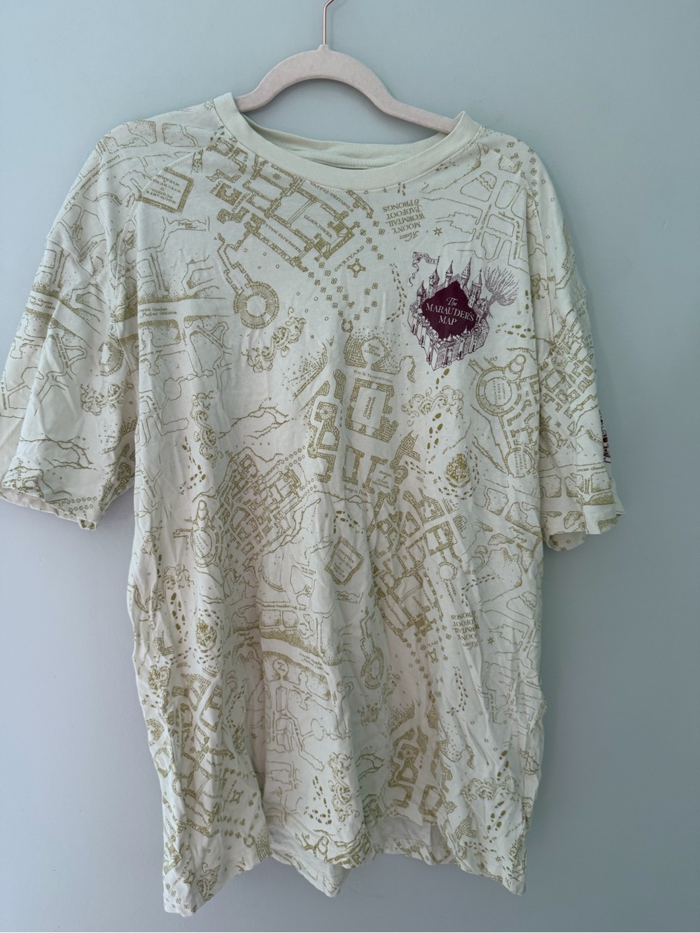 Universal Cream Harry Potter marauders map Print Short Sleeve Tee